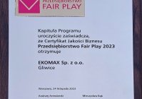 Certyfikat Fair Play 2023