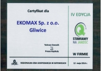 Certyfikat Regionalnej Izby Gospodarczej w Katowicach "Stawiamy na Jakość" (2014)